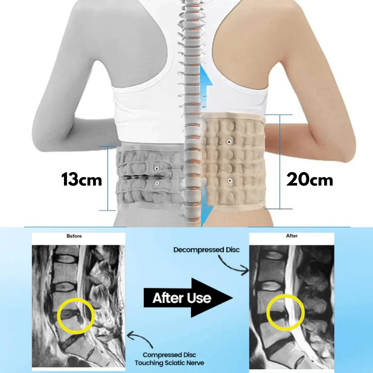 Back decompression belt before/after use.