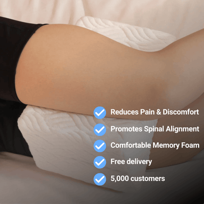 Memory foam leg pillow for pain relief & spinal alignment